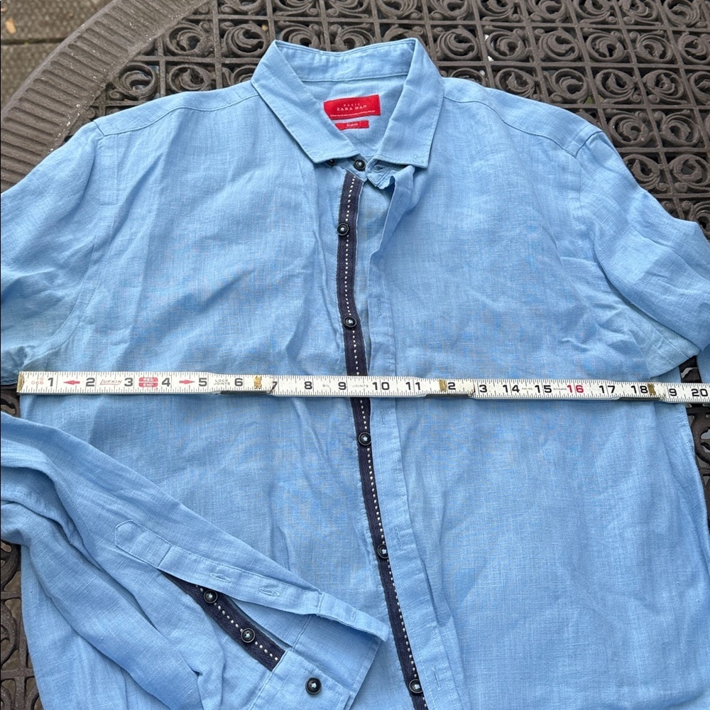 Zara Man Basic Linen Blue Slim Fit Shirt. - Picture 4 of 5